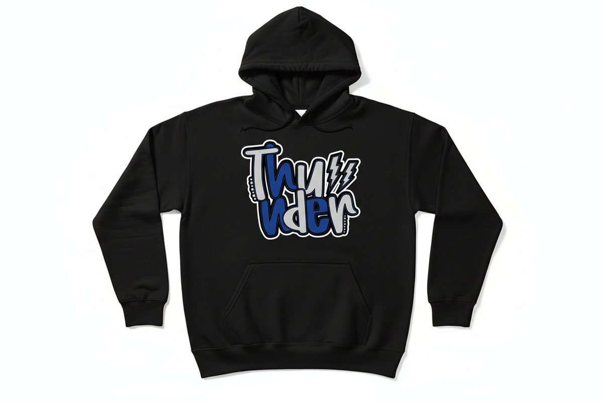 Thunder graffiti graphic on black hoodie