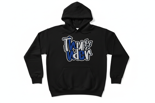 Thunder graffiti graphic on black hoodie
