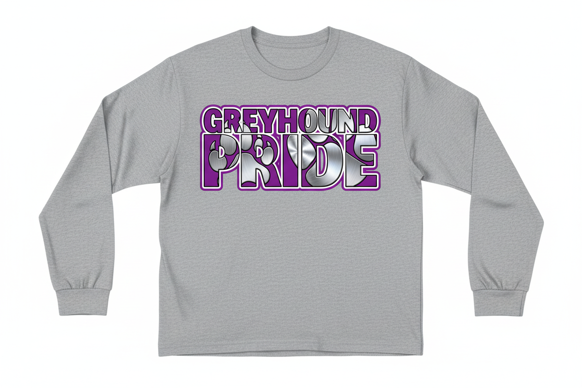 Greyhound Pride graphic on heather gray long sleeve t-shirt