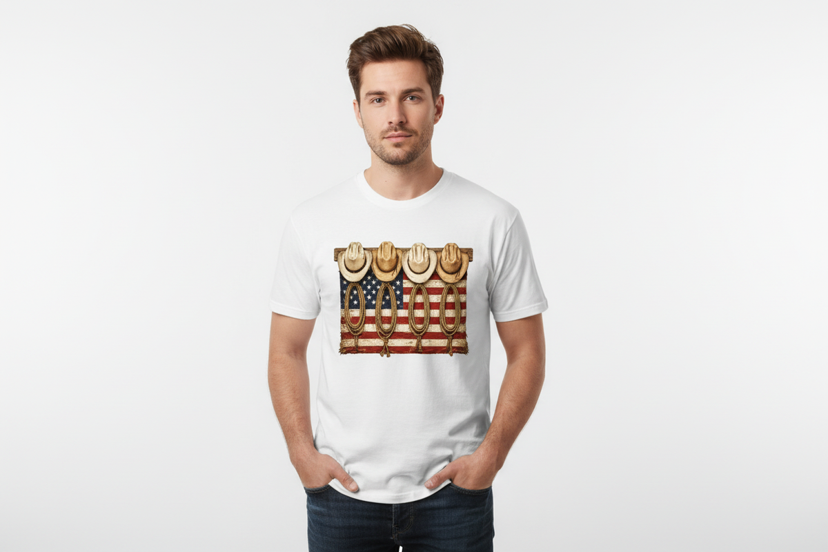 Cowboy Hats American Flag tee in White