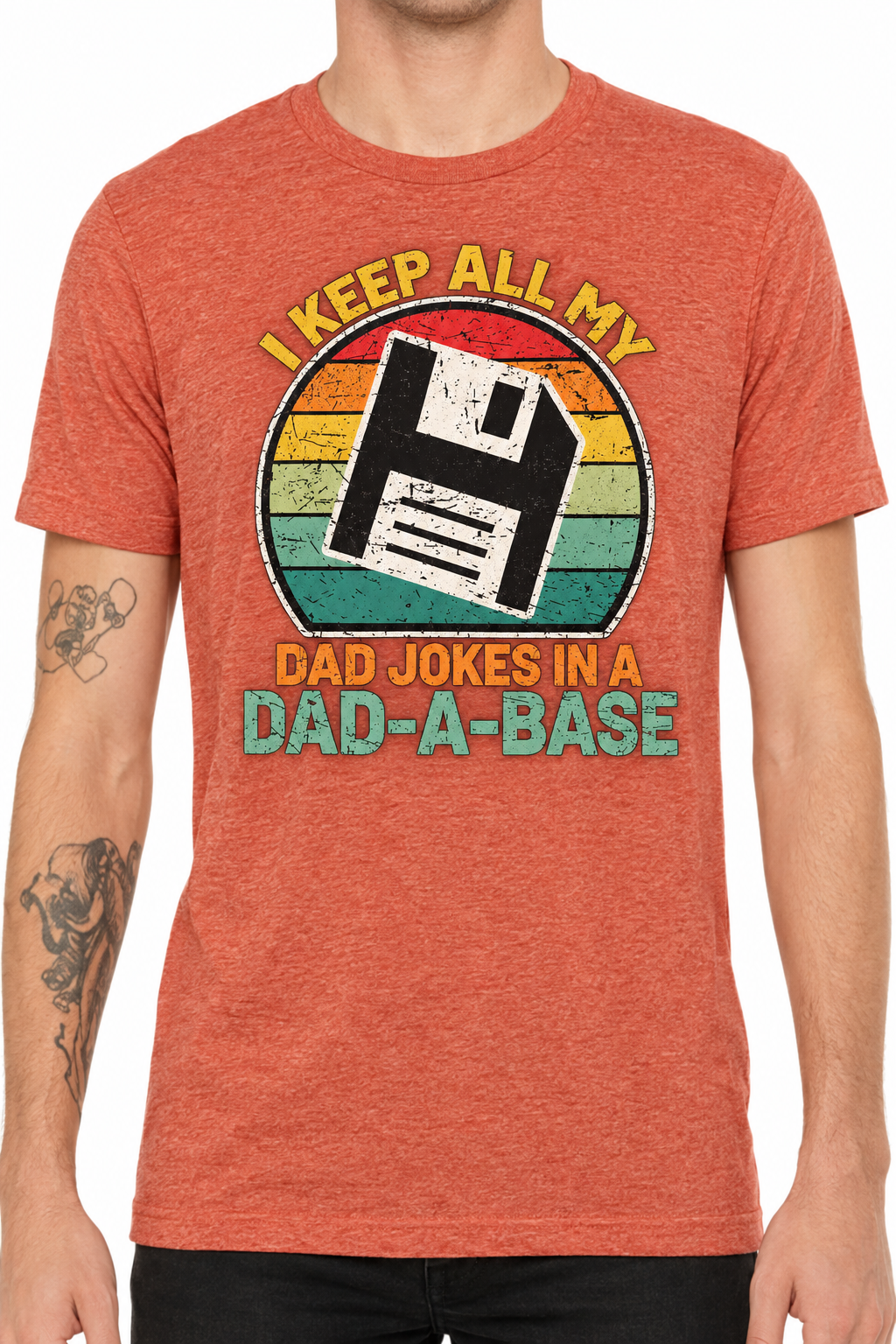 Dad-A-Base design on heathered orange t-shirt