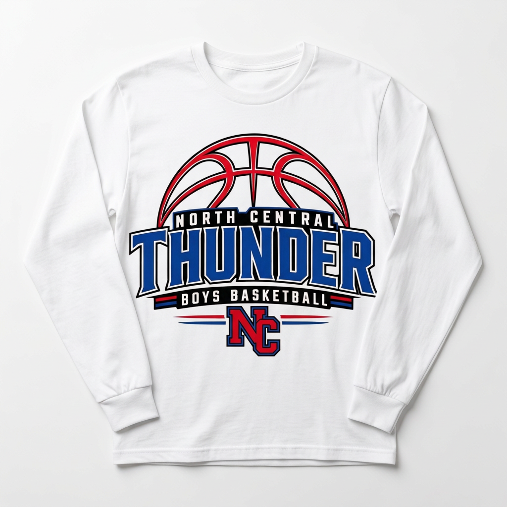 NC Thunder Boys Basketball Long Sleeve Design 3 - White