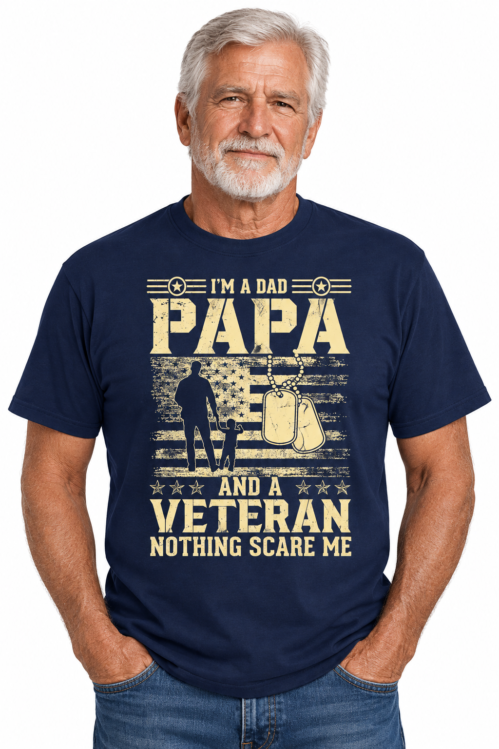 Dad Papa Veteran design on navy t-shirt