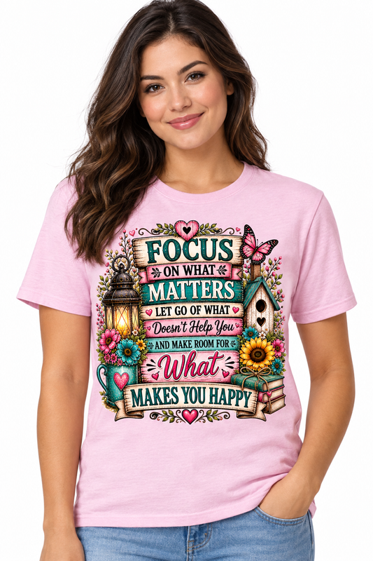 Focus on What Matters - Light Pink T-Shirt on female model