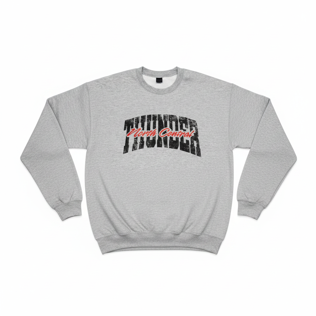 North Central Thunder heather gray crewneck sweatshirt on clean white background