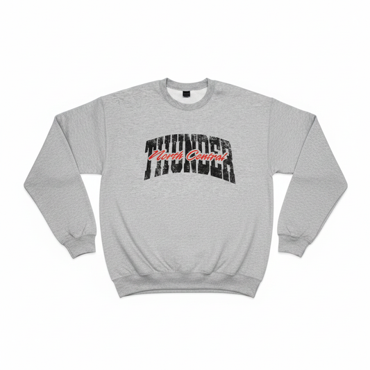 North Central Thunder heather gray crewneck sweatshirt on clean white background