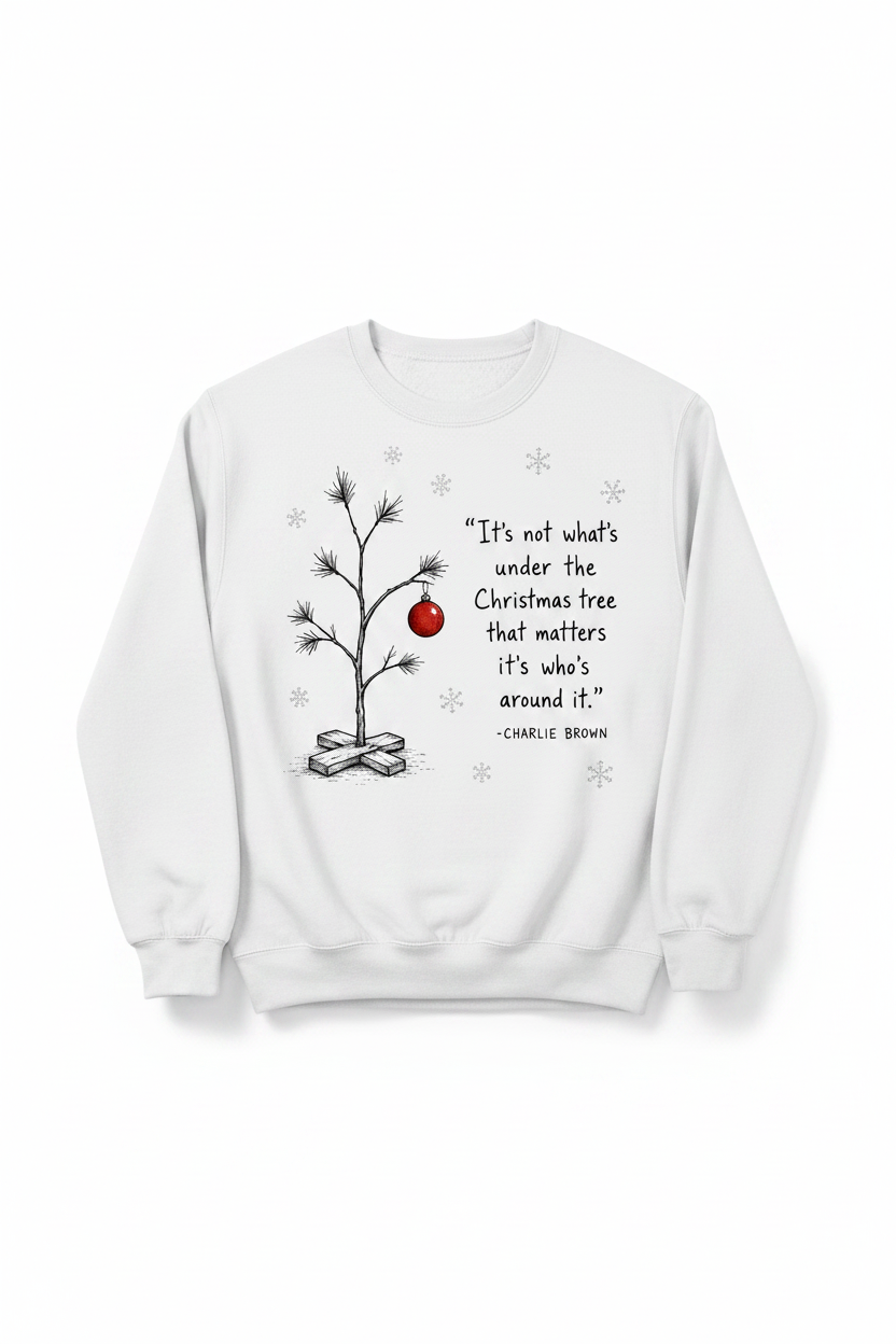 Charlie Brown Christmas Tree Crewneck Sweatshirt in White