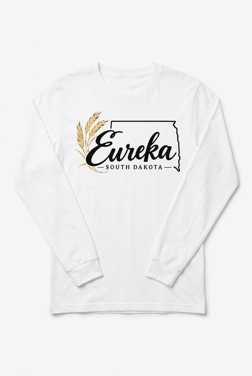 Eureka SD Script Long Sleeve - White Flat Lay