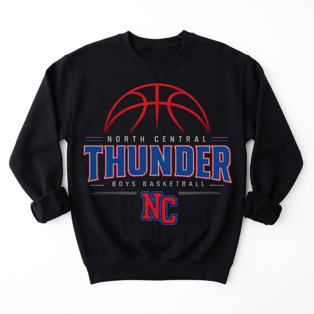 NC Thunder Boys Basketball Crewneck Design 2 - Black